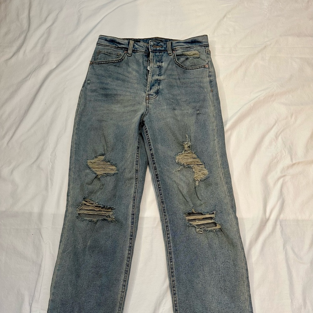 Wild Fable Women's Denim Blue Jeans - Size 8 Distressed - Highest Rise Straight